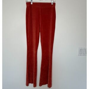 Aerie Groove On High Rise Velour Ribbed Flare Pants Size M Orange Pull on